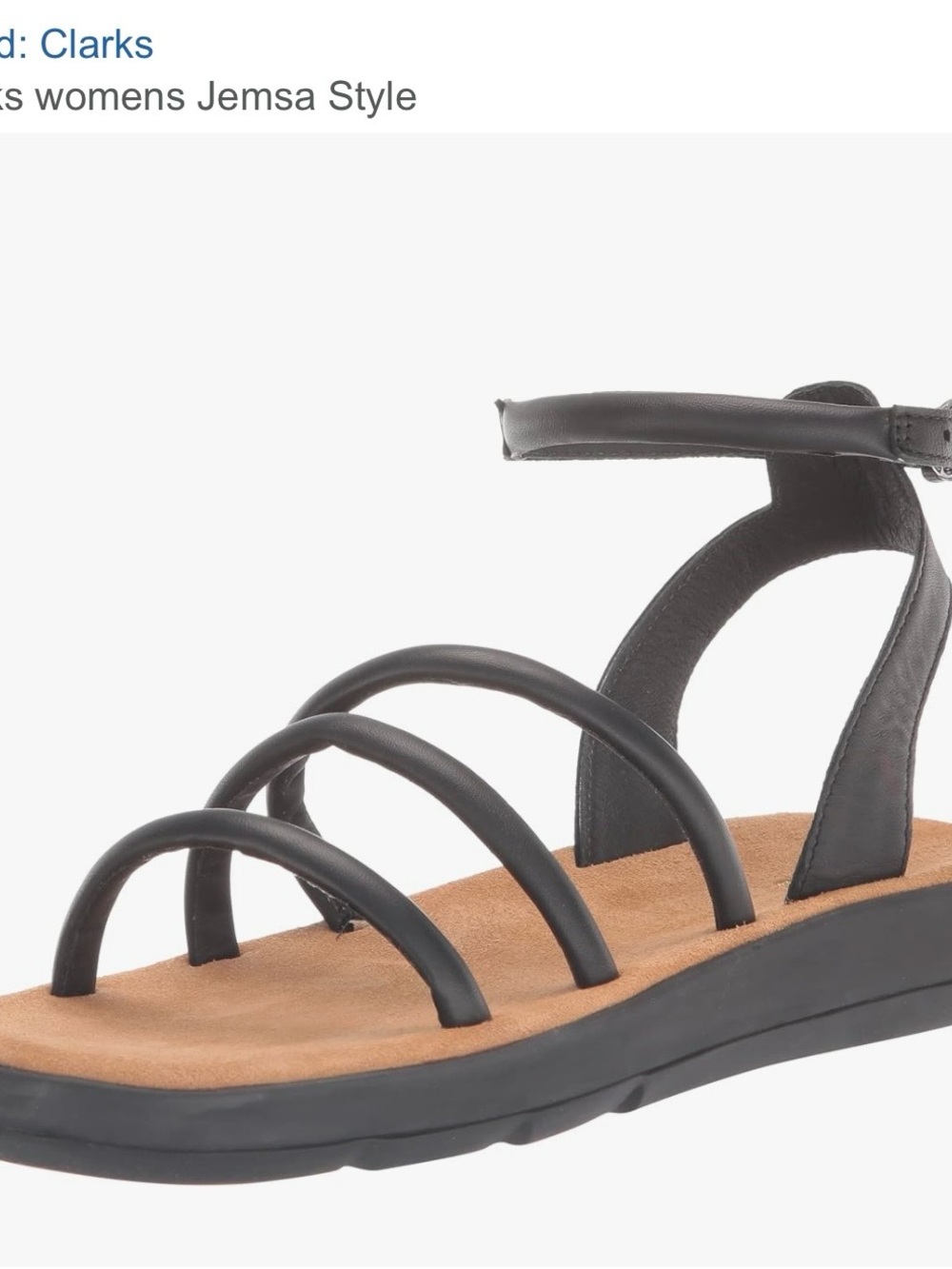 Clarks Women’s Black Multi-Strap Sandals with Tan Footbed - Picture 2 of 7